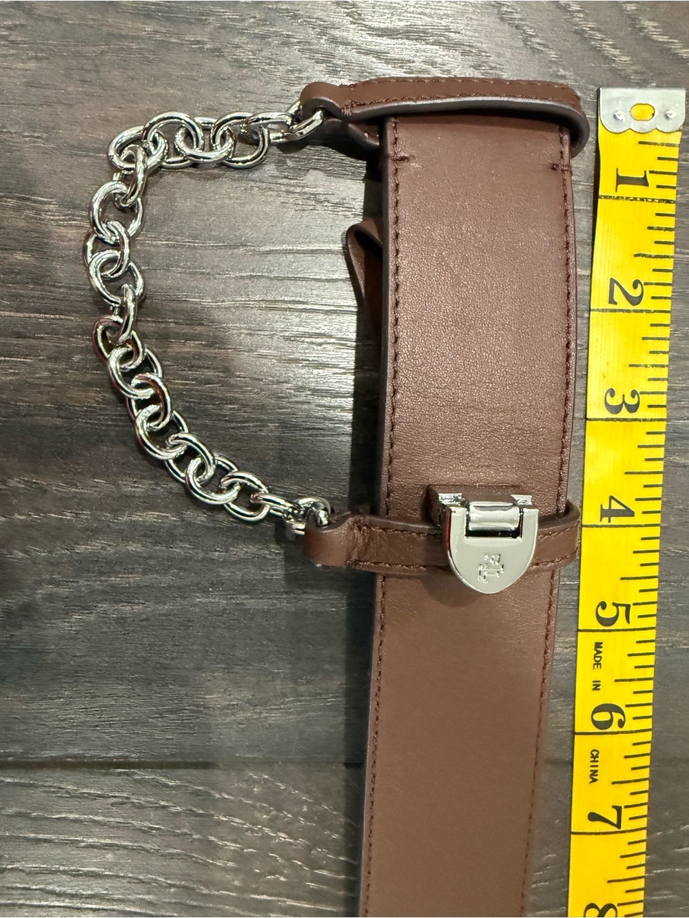 Lauren Ralph Lauren Brown Leather Wide Belt with Silver Chain Detail - Picture 4 of 4